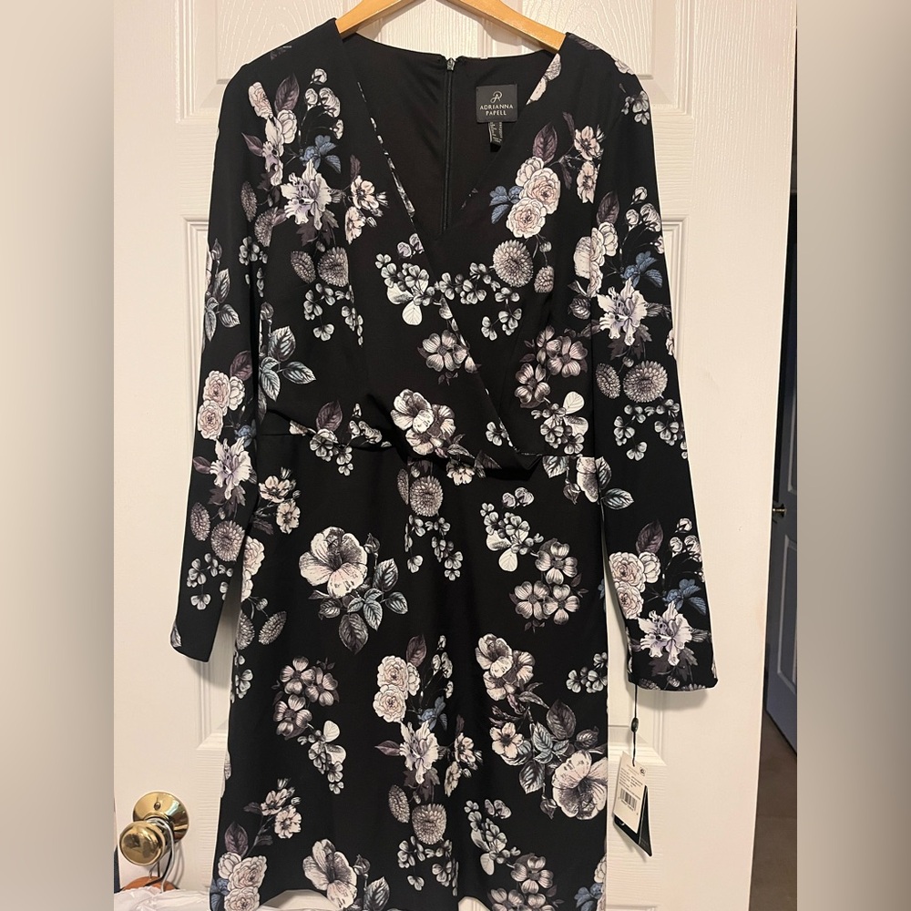 NWT Adrianna Papell womens 3/4 Sleeve Etched Flora Tiffany Twill A-Line Dress 10